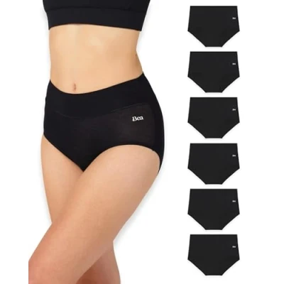 Image of Bea 6 pack Bamboo High Waisted Women&#039;s Underwear Super Soft, Breathable, Slight Tummy Control Knickers Black