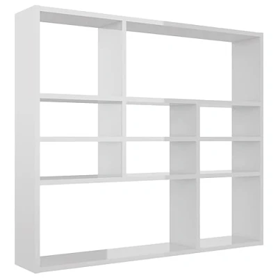 Image of vidaXL Wall Mounted Shelf in High Gloss White Engineered Wood 90x16x78 cm Modern style with 10 Open Compartments for Decorative Display &amp; Storage