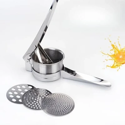 Image of Potato Ricer Masher with 3 Interchangeable Discs,Food Grade Stainless Steel Press,Multifunctional for Mashed Potatoes, Puree, Fruit &amp; Vegetables