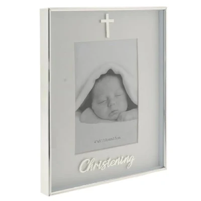 Image of Shudehill Giftware Modern Mirror 4x6 Portrait Verticle Photo Frame Engaged, Wedding or Christening (Christening)