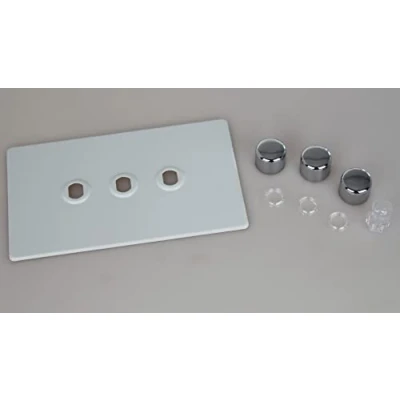 Image of Varilight Matrix 3 Gang Double Plate Unpopulated Dimmer Kit. Screwless Primed and Ready to Paint