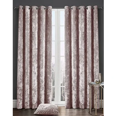 Image of GoldStar Crushed Velvet Eyelet Fully Lined Curtains, 66 x 72 inch, Blush PInk