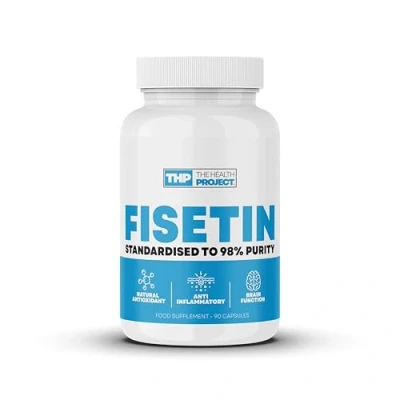 Image of The Health Project Fisetin 90 Capsules Standardised to 98% Purity 100mg per Capsule Supports Brain Natural Antioxidant Vegan Friendly Servings