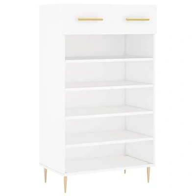 Image of vidaXL White Shoe Cabinet with Drawer and Compartments Engineered Wood Stand for Living Room or Hallway, Provides Stylish Storage
