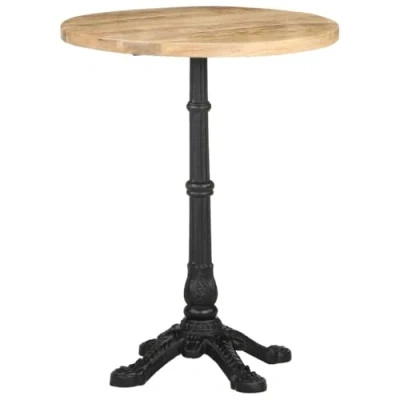 Image of vidaXL Round Rough Mango Wood Bistro Dining/Kitchen Table 60 cm Diameter, Natural Finish, Cast Iron Base, Indoor Bar Counter Desk, Retro Style