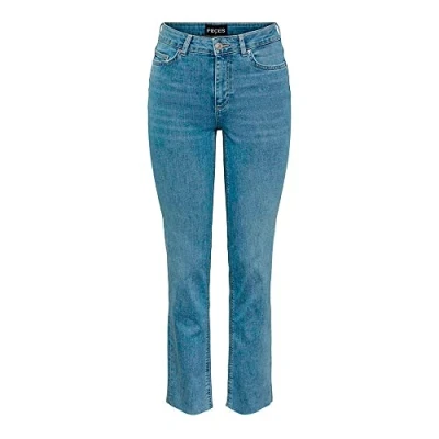 Image of PIECES Women&#039;s Pcdelly Straight Mw Ankl Lb124 Noos Bc Trousers, Light Blue (Light Denim), 30W / 30L