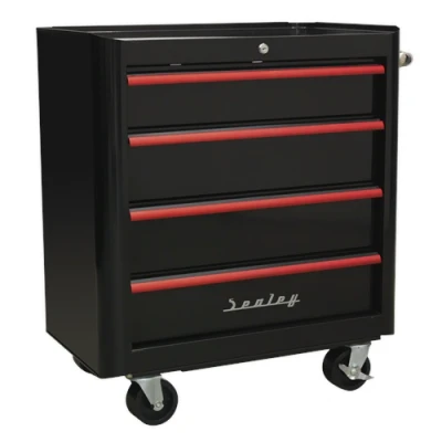 Image of Sealey Premier Rollcab 4 Drawer Retro Style Black with Red Anodised Pulls