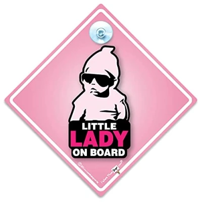 Image of Little Lady On Board Car Sign, Baby Grandchild 14 cm x 14cm