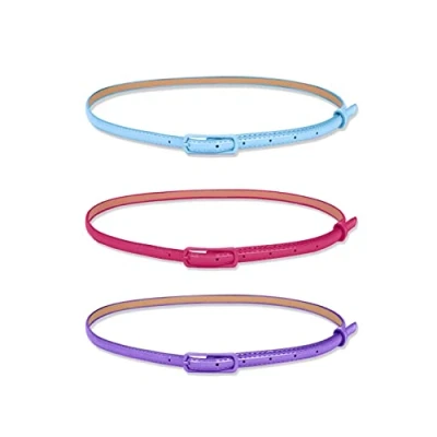 Image of sourcing map Womens Patent Leather Skinny Belt for Jeans Dress Pants with Alloy Buckle Light Blue+Rose Red+Purple waist:29 32
