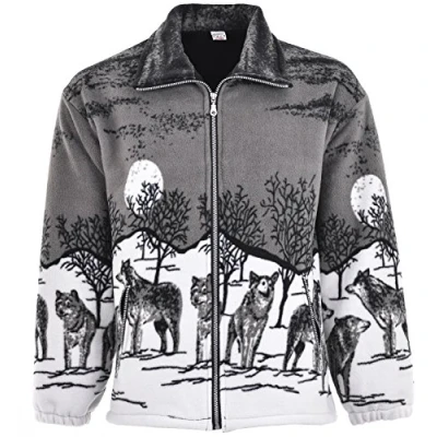 Image of Men Women Animal Print Warm Thick Fleece Winter Shirt Jacket Coat S 2XL (Medium, Grey Wolves)