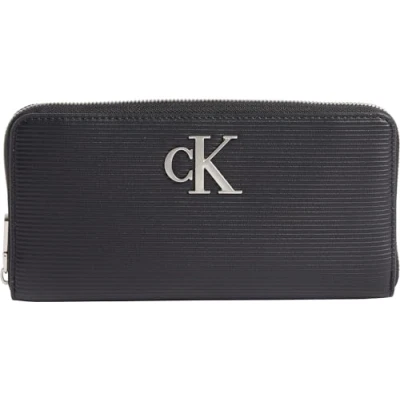 Image of Calvin Klein Jeans Minimal Monogram ZIP Around Wallet, Women&#039;s, Size: One Size, Black