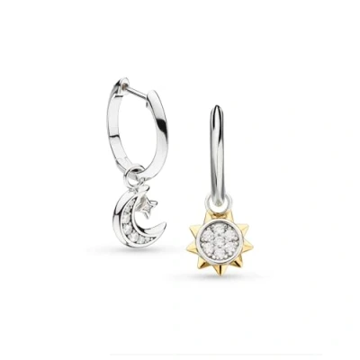 Image of Kit Heath Sterling Silver, Gold Plate and Cubic Zirconia Celeste Sun &amp; Moon Hoop Earrings