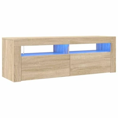 Image of vidaXL TV Cabinet with LED Lights Hifi Stand Media Unit Entertainment Centre Modern Desk Bedroom Living Room Furniture Sonoma Oak