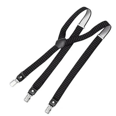Image of DonDon Men&#039;s Fashion Braces Suspenders 2,5 cm 1,0&quot; Wide with 3 Clips in Y Form Elasticated and Adjustable Length Dotted black white