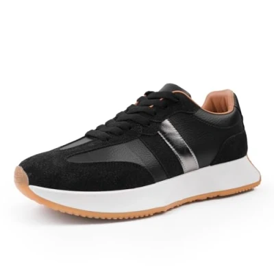 Image of Womens Ladies Fashion Sneaker Trainers Runners Casual Running Gym Sports Low Top Fitness Lace Up Trainer Lightweight Black