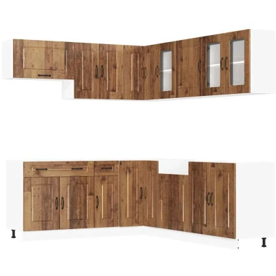 Image of vidaXL Kalmar Kitchen Cabinet Set 11 Piece Brown Engineered Wood Storage Cabinets