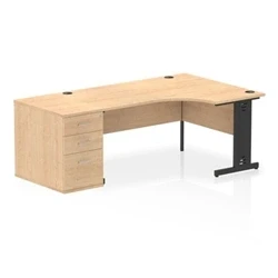 Image of Impulse 1600 RH Crescent Desk Maple/Black Cable Managed Leg 800 DH Ped