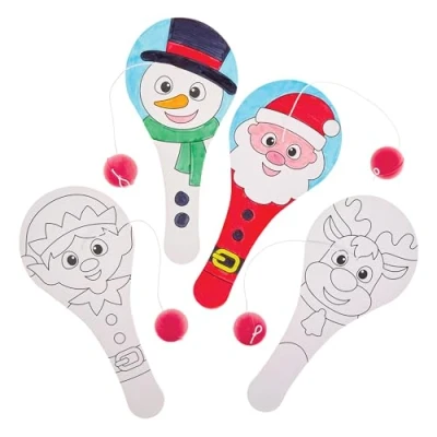 Image of Baker Ross FX663 Christmas Colour In Wooden Paddle Bats Pack of 6, Party Bag Fillers for Kids