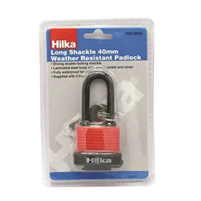 Image of Hilka Tools 70818040 40mm Long Shackle Weather Resist Padlock, Red &amp; Black