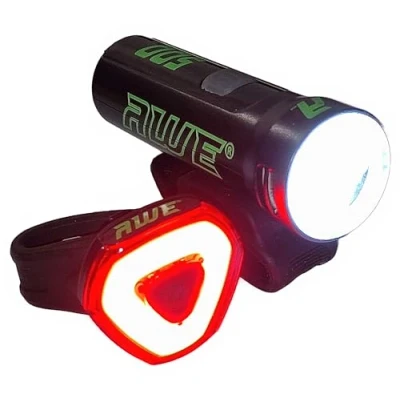 Image of AWE® AWEBlast™ 530 Lumens Super Bright USB Rechargeable Light Set Front/Rear Black CE Approved *SEE 360 VIDEO*