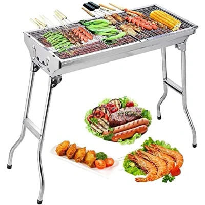 Image of Uten Barbecue Grill, Stainless Steel BBQ, Large Folding Portable BBQ Charcoal Grill for Outdoor Cooking Camping Hiking Picnics