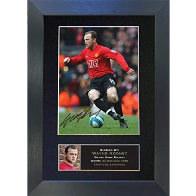 Image of WAYNE ROONEY Signed Autograph Mounted Photo Reproduction PRINT A4 Rare Perfect Birthday (297 x 210mm) #42 (Black Frame)