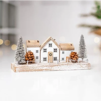 Image of Marco Paul Wooden christmas Village Scene Ornament Light Up decorations Freestanding Durable Table decoration indoor