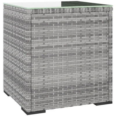 Image of vidaXL Side Table in Grey Ideal for Outdoor and Indoor Use with Sturdy Steel Feet Poly Rattan Construction.