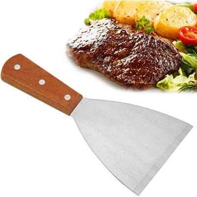 Image of Stainless Steel Beefsteak Spatula Non Stick Wood Handle Grill Steak Fries Blade Outdoor Cooking Tool for BBQ