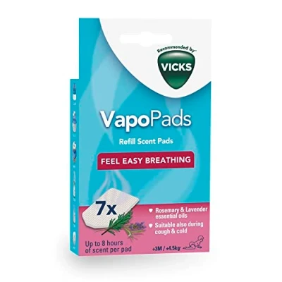 Image of Vicks VapoPads Rosemary &amp; Lavender Pads with Essential Oils Pack of 7 Compatible our Humidifiers, Inhalers Diffusers Suitable for Colds, Congestion Releases Soothing Vapours VBR7