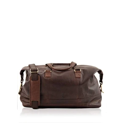 Image of Lakeland Leather Keswick Real Weekend and Overnight Holdall Duffle Bag in Brown