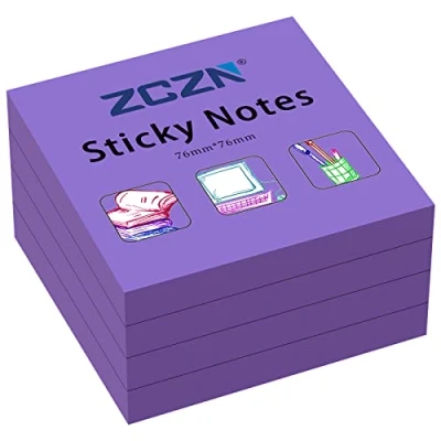 Image of ZCZN 76 x mm Sticky Notes, 100 Sheets/Pad, 4 Pads, Purple
