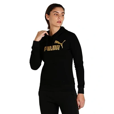 Image of Puma ESS Metallic LOGO FL Sweatshirt, Women&#039;s, Size: XS, black/gold foil