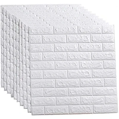 Image of BonChoice 10Pcs 70x77cm 3D DIY Tile Brick Wall Stickers Self Adhesive Wallpaper Decals PE Foam for Living Room Bedroom Children&#039;s Boy/Girl (White #1)