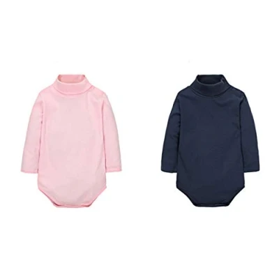 Image of CuteOn Baby Bodysuit 2 Packs Unisex Polo Neck Long Sleeve Cotton Romper Infant Bodysuits Vest Pink + RoyalBlue 18 Months