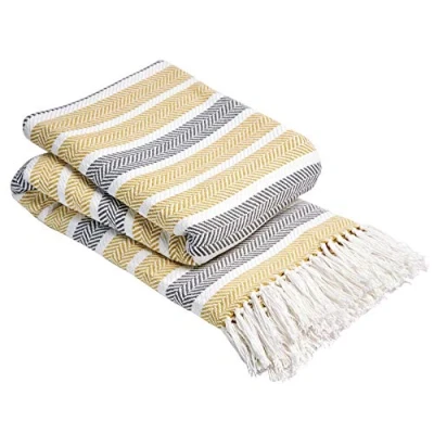 Image of Olivia Rocco Zara Throw 100% Cotton Sofa Bed Cover Throws Blanket, Ochre 228 x 254 cm