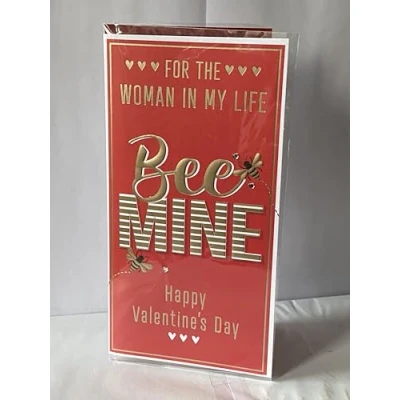 Image of For The Woman In My Life Bee Mine Happy Valentine&#039;s Day Valentines Card Red Gold Words Gems/Foil Detail (PRELUDE47554)
