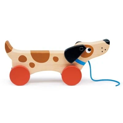Image of Mentari Wooden Puppy On Wheels Toy Sustainable Pull Along Kids For Toddlers