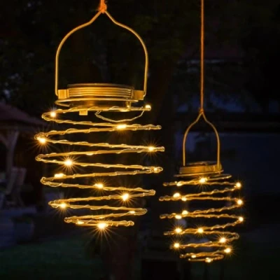 Image of Festive Lights 4 Pack Solar Powered LED Ornament Lanterns Spiral Light Hanging Hook Spiralites Outdoor Decoration for Party, Weddings, Garden Décor
