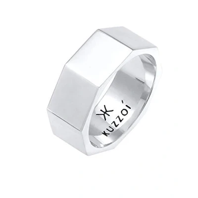 Image of Kuzzoi 0609972220 Men&#039;s Ring Band 925 Sterling Silver Wide (9 mm) in Hexagon Design Trend for Men Smooth Polished Size 60 66,