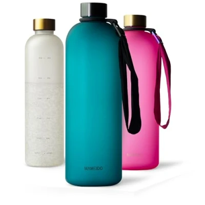 Image of MAMEIDO 1.5l water Bottle Motivational Time Markings, BPA free, Leak Proof, Tritan Co Polyester Plastic, 1.5 litre bottle, Sports (Tropical Breeze, 1500ml)
