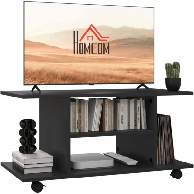Image of HOMCOM Modern TV Cabinet Stand Storage Shelves Table Mobile Bedroom Furniture Bookshelf Bookcase Black
