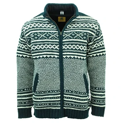 Image of LOUDelephant Hand Knitted Wool Jacket Cardigan Fairisle Teal (XX Large)