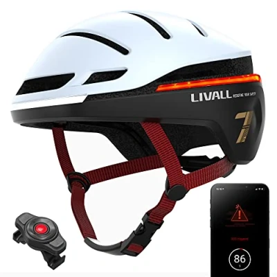 Image of LIVALL EVO21 Smart Cycle Helmet with Lighting, 360 Degree Visibility, Fall Detection and SOS Alert, Snow, M (54 58cm)