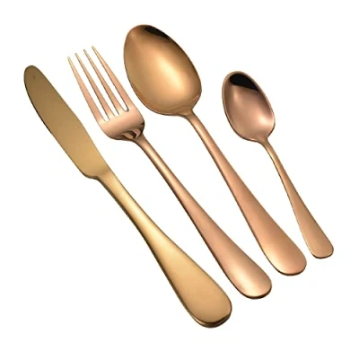 Image of 1Above 16 Pieces Cutlery Set for 4 People, Stainless Steel Flatware with Spoon, Knives and Fork. Dishwasher Safe, Easy Clean, Mirror Polished (Copper)