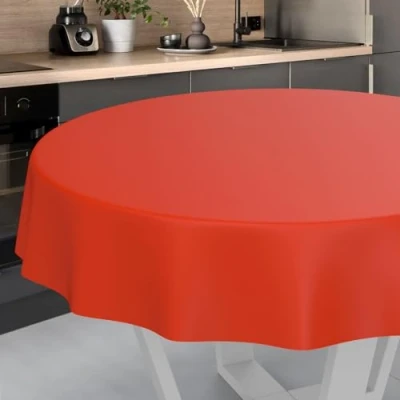 Image of ANRO Oilcloth Tablecloth, Washable, Oilcloth, Garden Outdoor, Indoor, Round, 120 cm, Cut Edge, Red