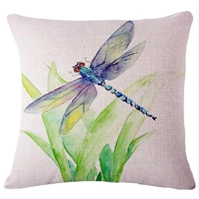 Image of Bnitoam Ink Painting The Animal Dragonfly Cotton Linen Throw Pillow Covers Case Cushion Cover Sofa Decorative Square 18 inch (Dragonflies and Grass)