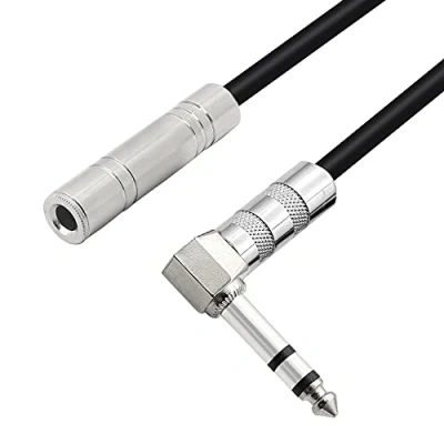 Image of PNGKNYOCN 1/4 Inch Stereo Extension Cable Right Angle 6.35mm Male to Female TRS Audio for Amplifiers,Guitars,Home Theater Equipment Etc （50cm）