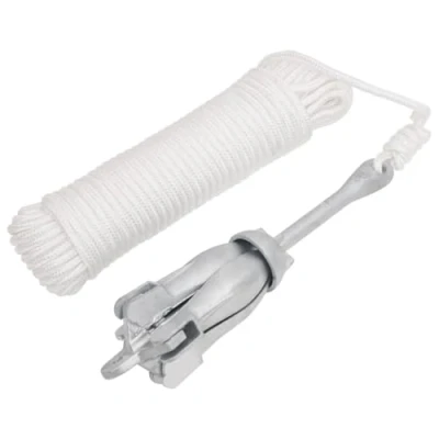 Image of vidaXL Silver Folding Anchor with Rope 2.5 kg Malleable Iron; Compact and Durable For Different Terrains; Easy storage, Travel friendly System; Suits Sailboats, Dinghies, Kayaks, Paddle B...