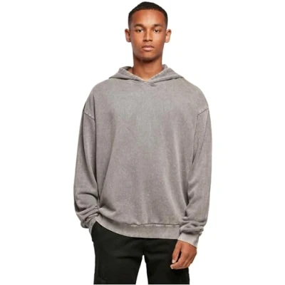 Image of Build Your Brand Men&#039;s Acid Washed Oversized Hoody Hooded Sweatshirt, Asphalt, XL